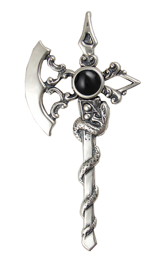 Sterling Silver Royal Battle Axe Pendant With Black Onyx